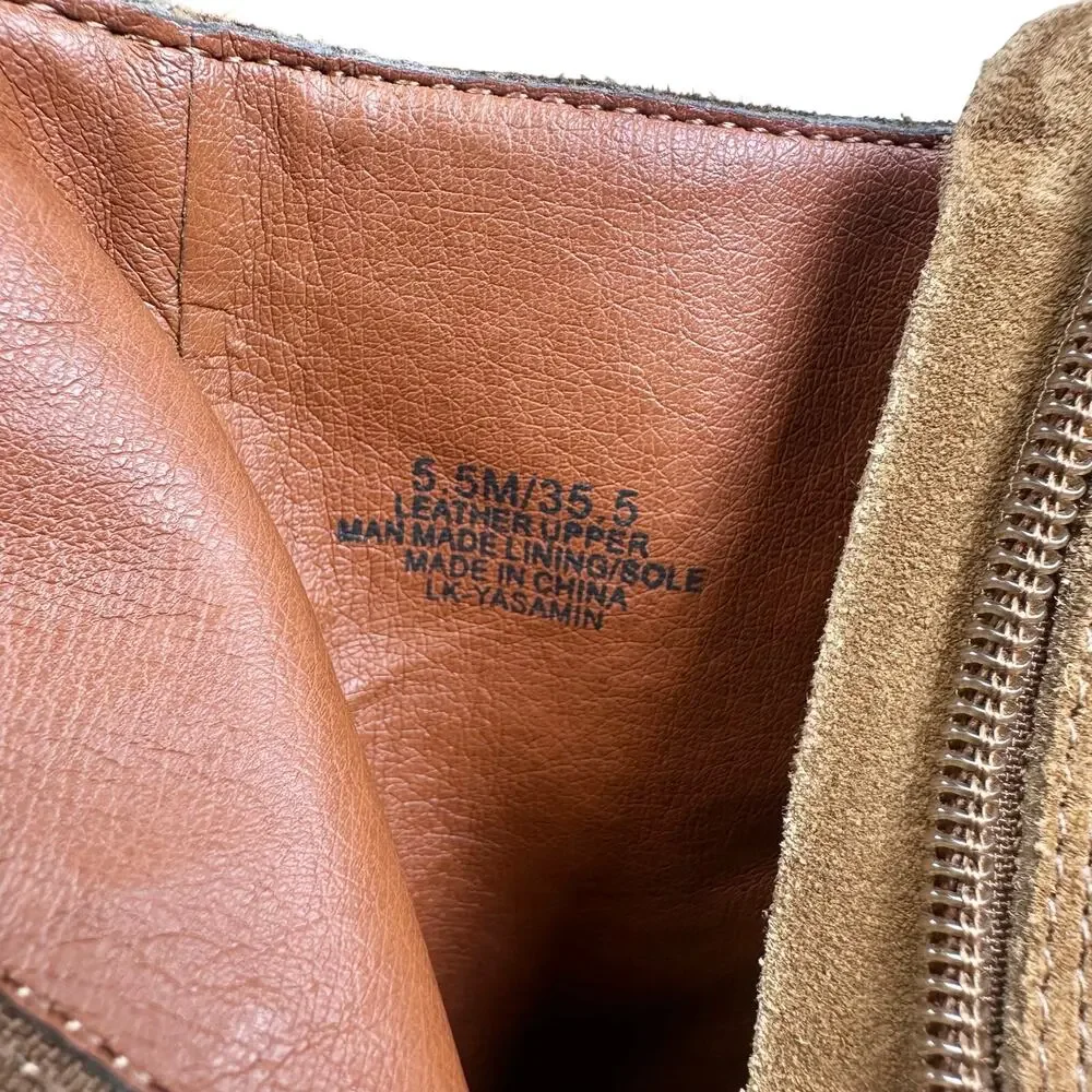 Lucky Brand | Women | Yasamin Studded Tan Suede Leather Heeled Booties | 5.5 M